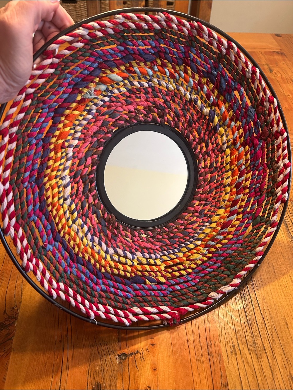 Handwoven Multicolor Round Rope Wall Mirror Made In India